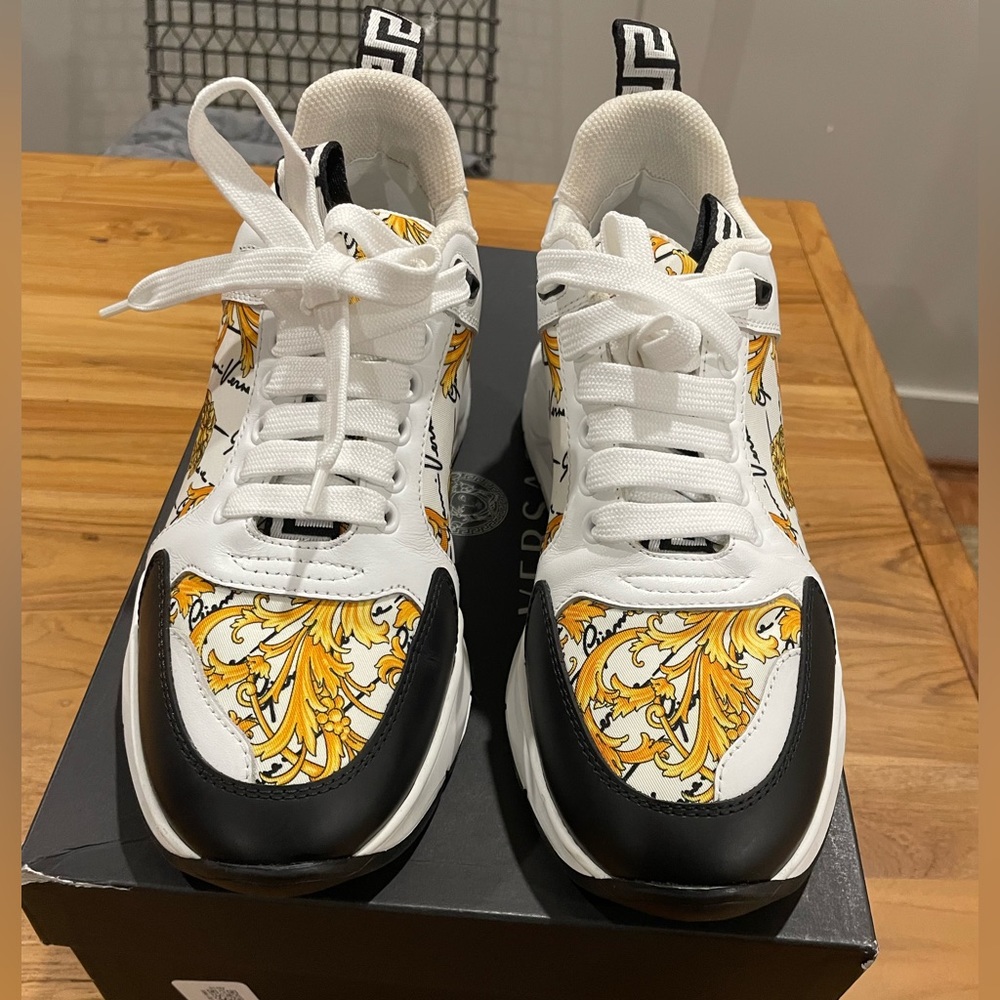 Versace Women's White and Yellow Athletic Shoes